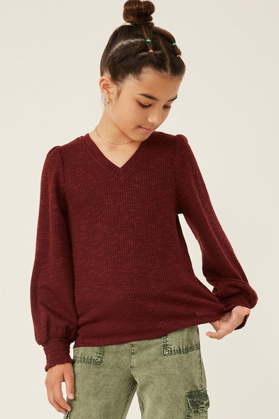 Burgundy Marled Long Sleeve Top