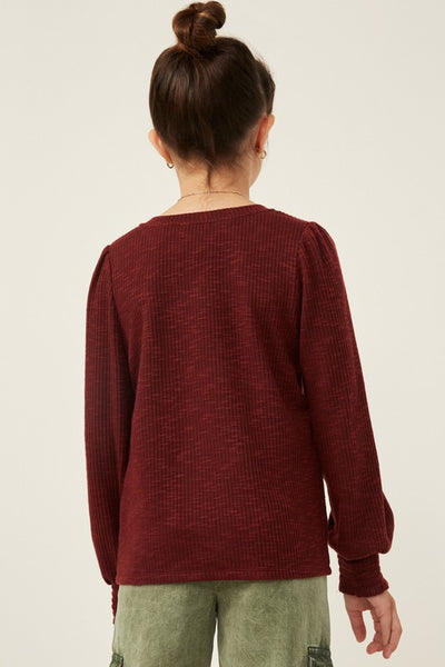 Burgundy Marled Long Sleeve Top