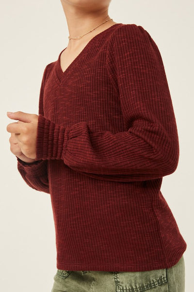 Burgundy Marled Long Sleeve Top