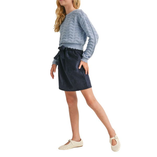 Tween Blue Wavy Pointelle Sweater