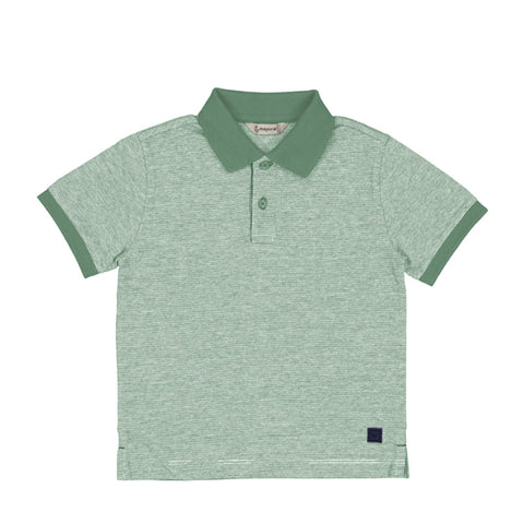Green short sleeve polo with dark green around collar and arm holes. 