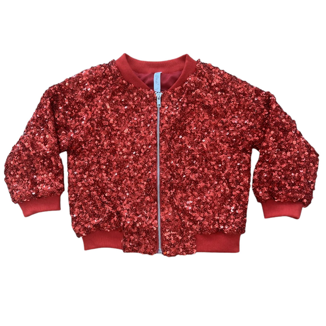 Red Game Day Sequin Bomber Jacket