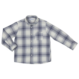 blue and grey plaid button down shirt