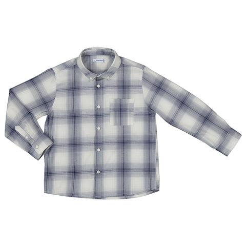 blue and grey plaid button down shirt