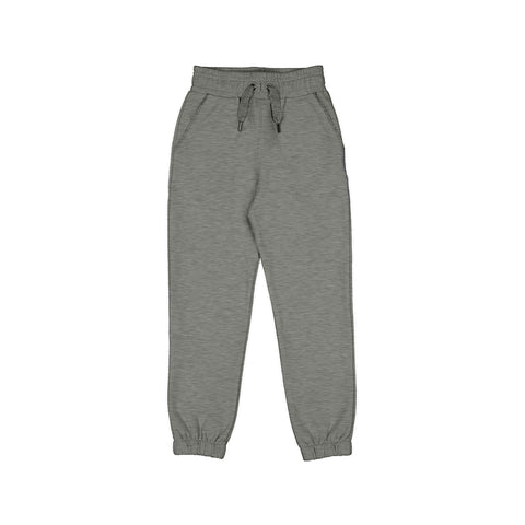 Soft knit grey girl's jogger pant with drawstring waist and elastic ankle