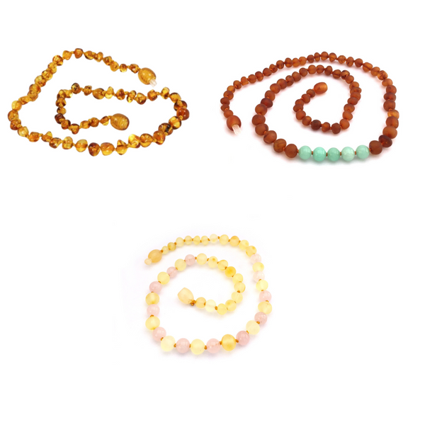 all three different styles of amber necklaces