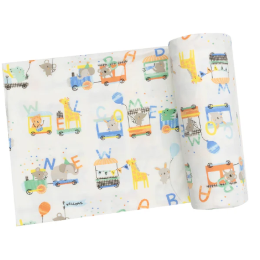 Animal Train Swaddle Blanket