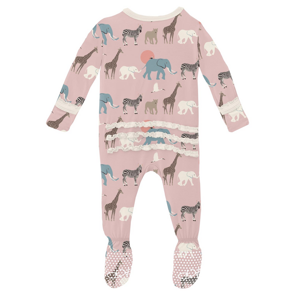 Baby Rose Just So Animals Muffin Ruffle Footie With 2 Way Zipper