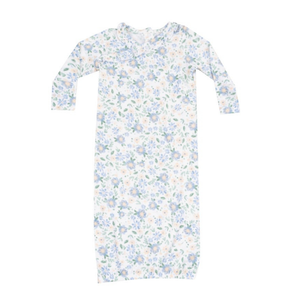 blue, yellow, and green floral gown.