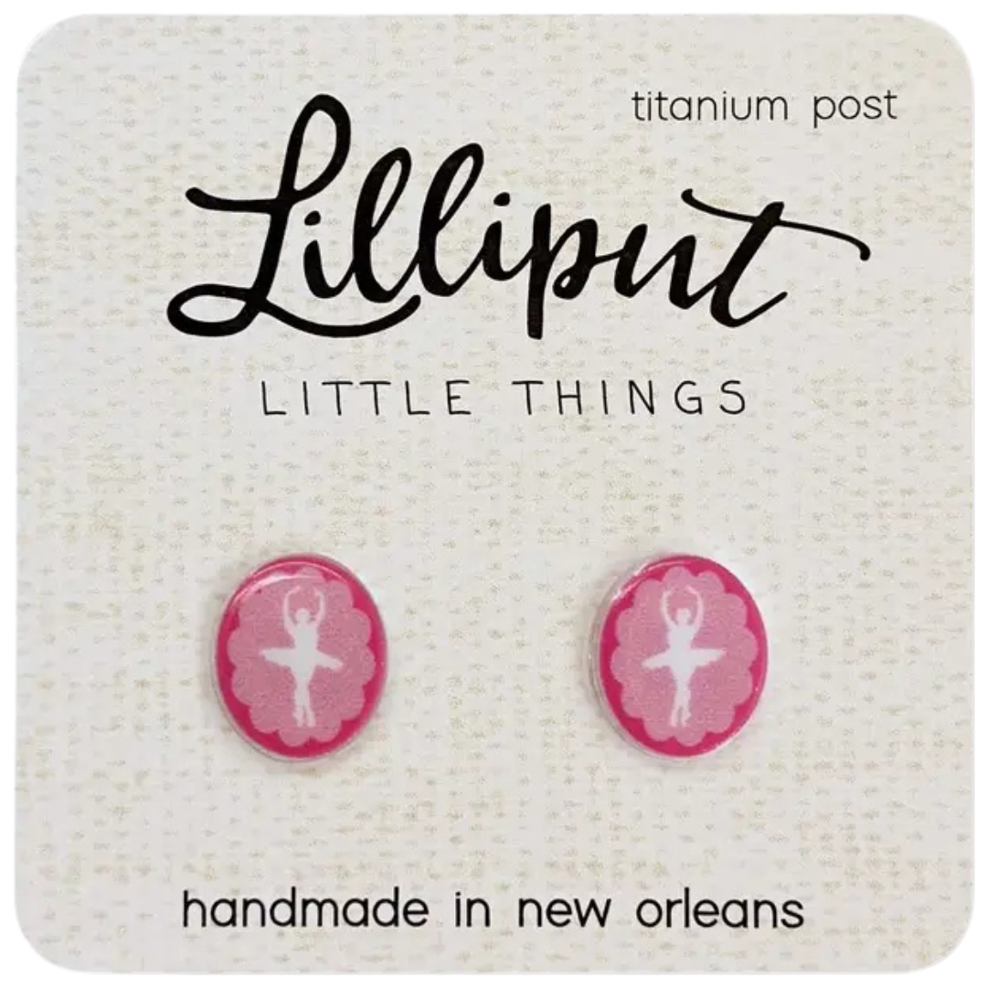 pink acrylic ballerina stud earrings in oval cameo shape and style


