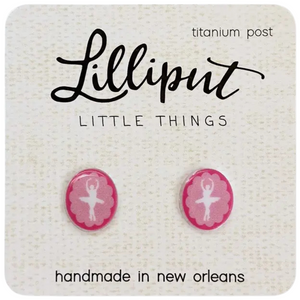 pink acrylic ballerina stud earrings in oval cameo shape and style

