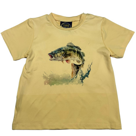 yellow tshirt with bass on it