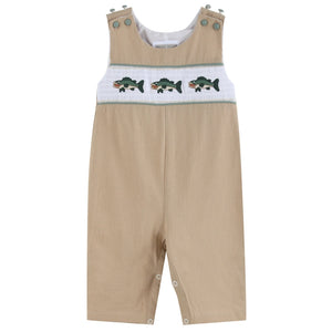 Oyster Brown Big Mouth Bass Smocked Overalls