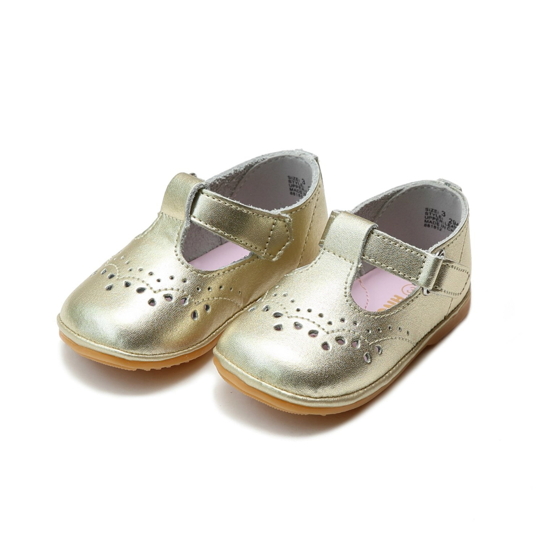 Gold birdie leather t strap mary jane shoe