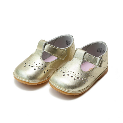 Gold birdie leather t strap mary jane shoe