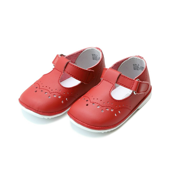 Red birdie leather t strap mary jane shoe