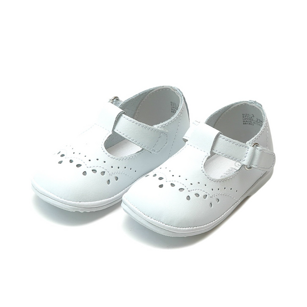 White birdie leather t strap mary jane shoe