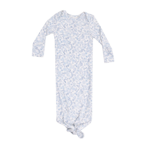blue floral knotted gown.