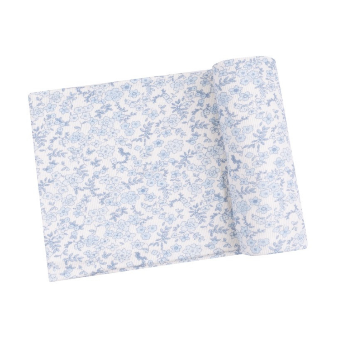 Blue Calico Floral Swaddle Blanket