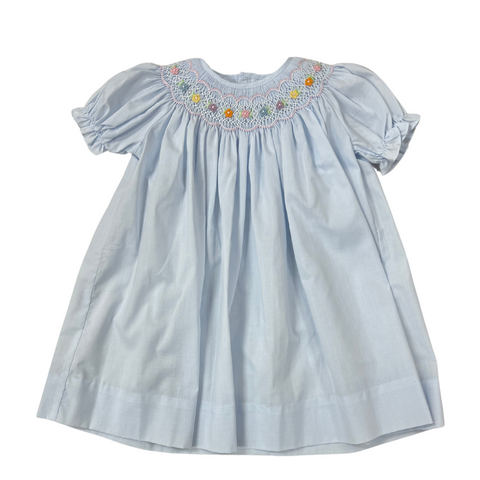 Blue Smocked Bishop with Pastel Floral Bullion