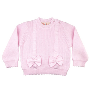 pink sweater with two bows