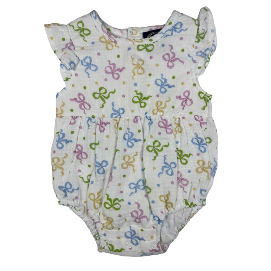 white bubble with pink, blue, green, and yellow bows print