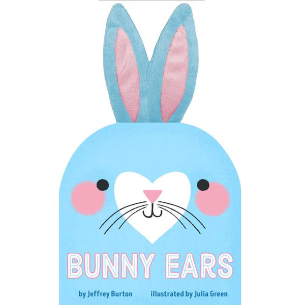 Book cover with a blue bunny design and text 'Bunny Ears' by Jeffrey Burton and illustrated by Julia Green.