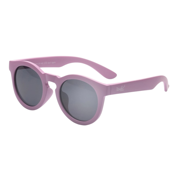 Chill flexible-frame kids sunglasses in fondant pink with smoke lenses, angled view.