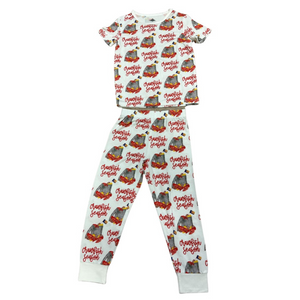 two piece pajamas set with crawfish season print
