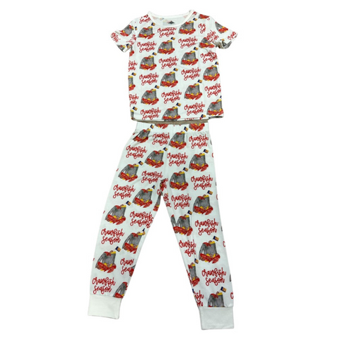 two piece pajamas set with crawfish season print
