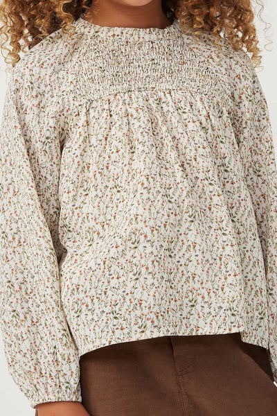 Ivory Ditsy Floral Long Sleeve Smocked Top