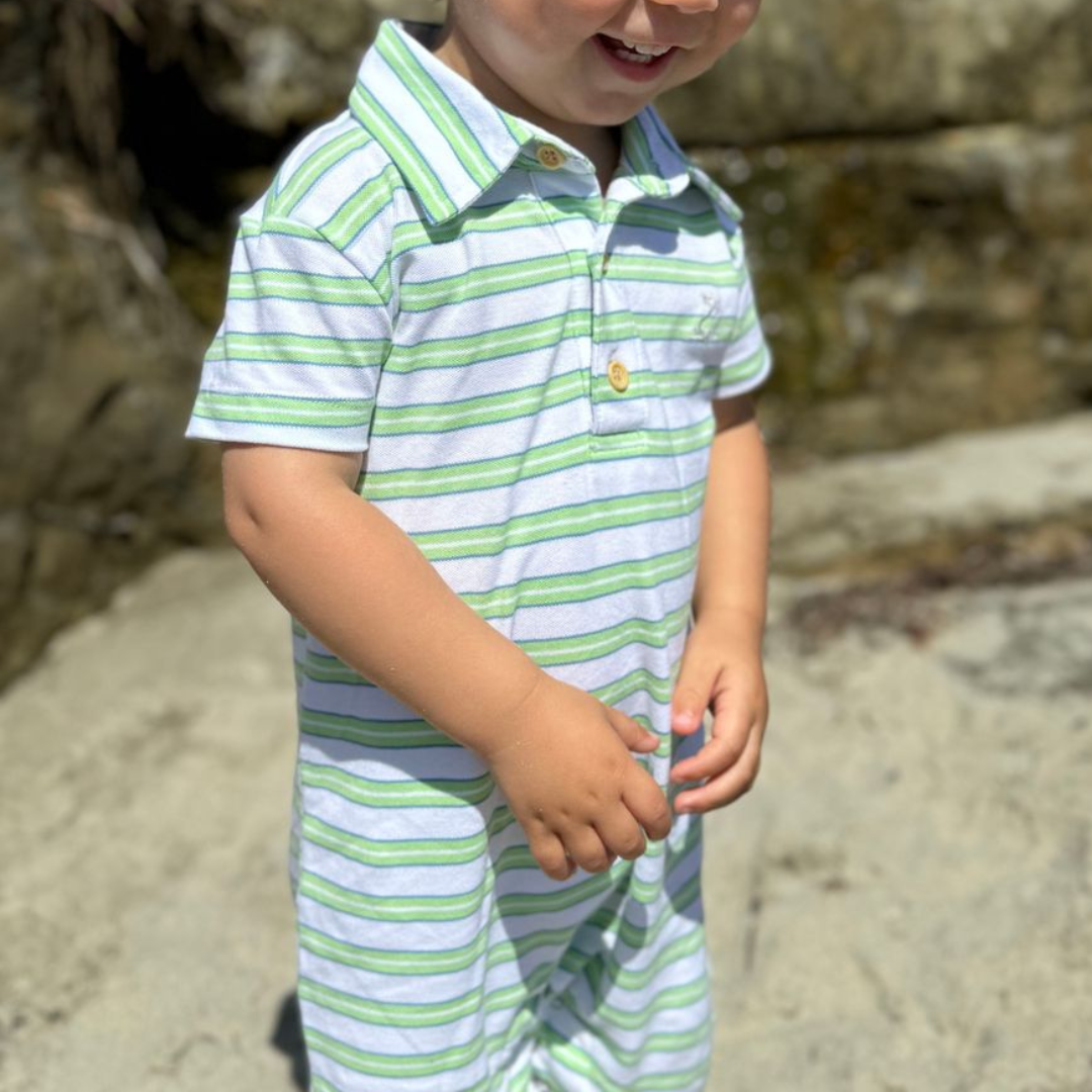 Lime and Blue Pique Polo Romper