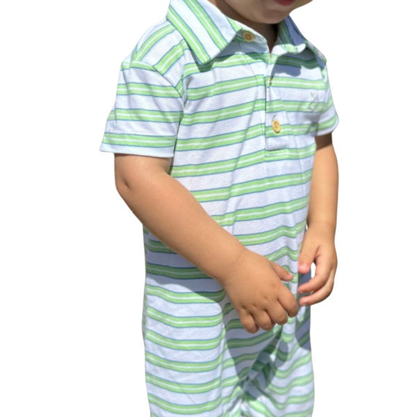 Lime and Blue Pique Polo Romper