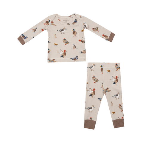 brown long sleeve loungewear set with mallard ducks