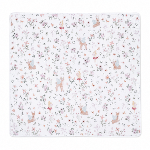 Woodland baby swaddle blanket with floral deer print, soft lightweight blanket for newborns