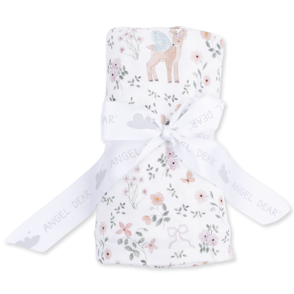 Woodland baby swaddle blanket with floral deer print, soft lightweight blanket for newborns