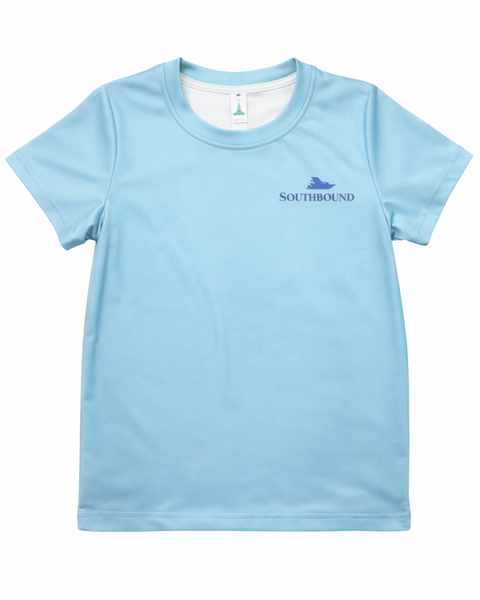 Light blue t-shirt with 'Southbound' logo in the upper left 