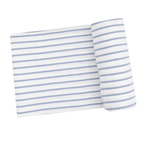 French Stripe Dusty Blue Swaddle Blanket