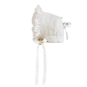 Girls White Ribbon Bonnet