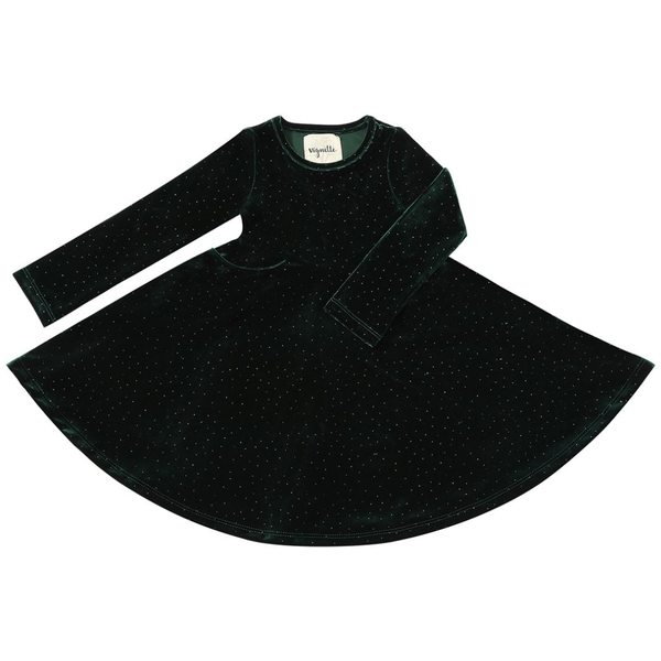 Dark green dress with long sleeves on a white background