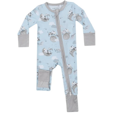 Blue romper with cows and I love you to the moon saying