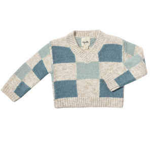 Cream mint and turquoise check cropped sweater.  Very Jackie O style