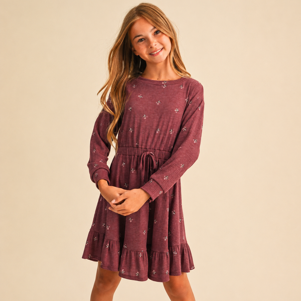 Maroon Floral L/S Knit Dress