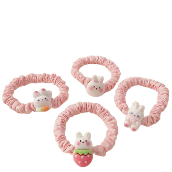 Scrunched hair ties with bunny charms.