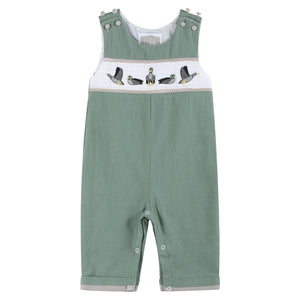 Sage Green Mallard Smocked Overalls