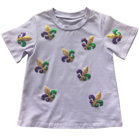 Mardi Gras All Over Sequin Fleur De Lis Tee
