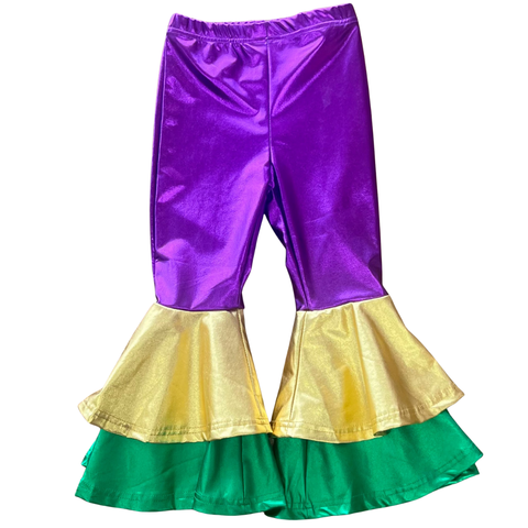 Mardi Gras Foil Double Bell Bottom Leggings