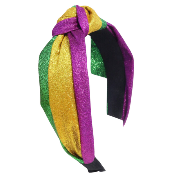 Purple green and gold sparkly fabric mardi gras headband