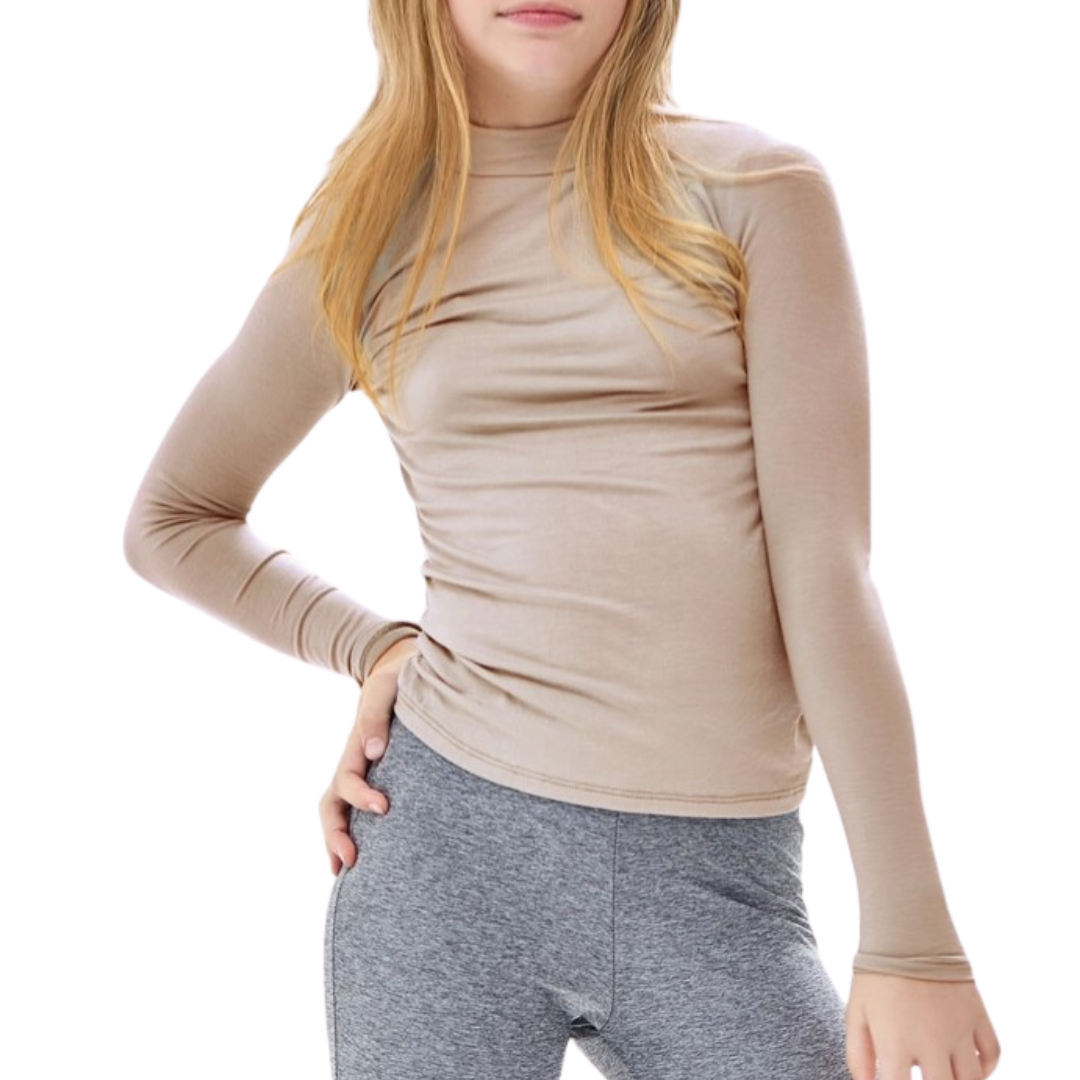long sleeve fitted light brown turtleneck