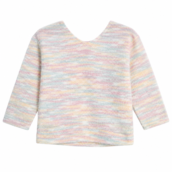 Girls pastel rainbow knit sweater with long sleeves and soft lightweight texture 